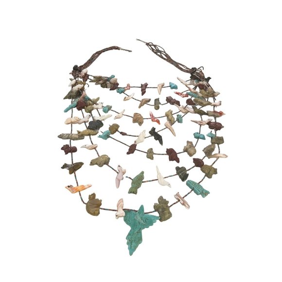 Vintage Native American indian fetish necklace 7 strand heishi - Picture 3 of 4